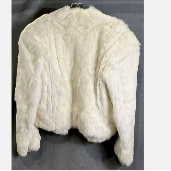 VTG Wilsons Mobwife Cropped Bleached Rabbit Fur Full Zip White Bomber Jacket M - Picture 4 of 9